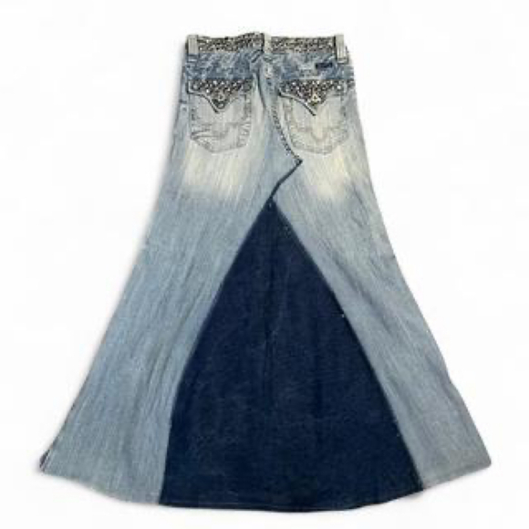 Reworked Miss Me Y2K Studded Denim Maxi Skirt Navy/Blue Size 26 - Picture 8 of 8